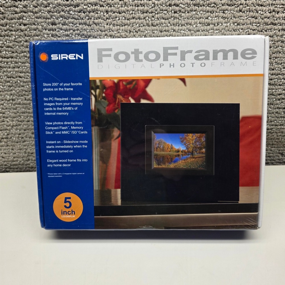 Siren FotoFrame 5 Inch Digital Photo Frame Wood 64MB Internal‎ Memory New Sealed